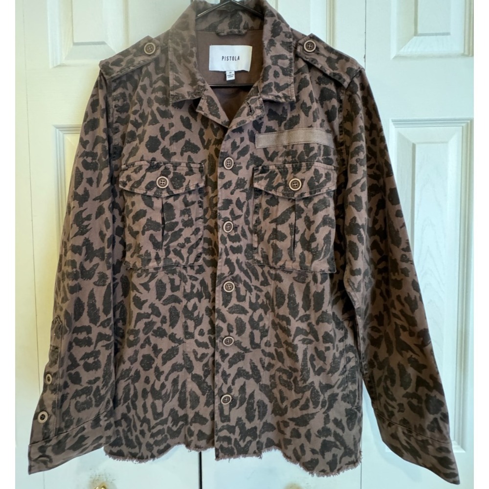 Pistola Jagged Leopard Print Utility Military Jacket Women's Size Medium